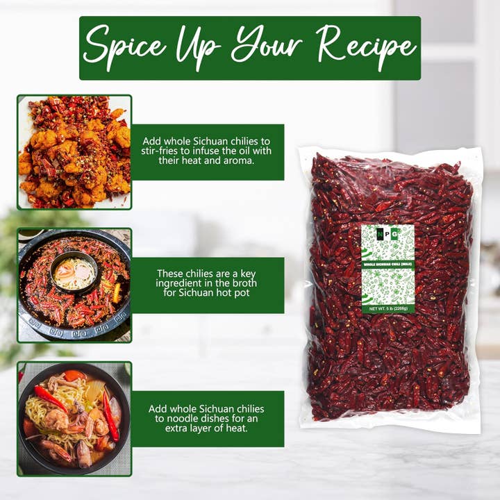 Natural Plus Green - Wholesale Dried Spice - NPG Whole Dried Sichuan Red Chili Pepper 5 LB Bulk, Mild Hot