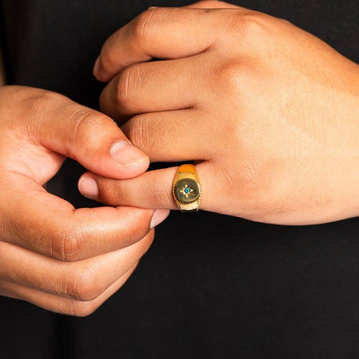 North Star Signet Blue Ring - Gold for wholesale on Faire1