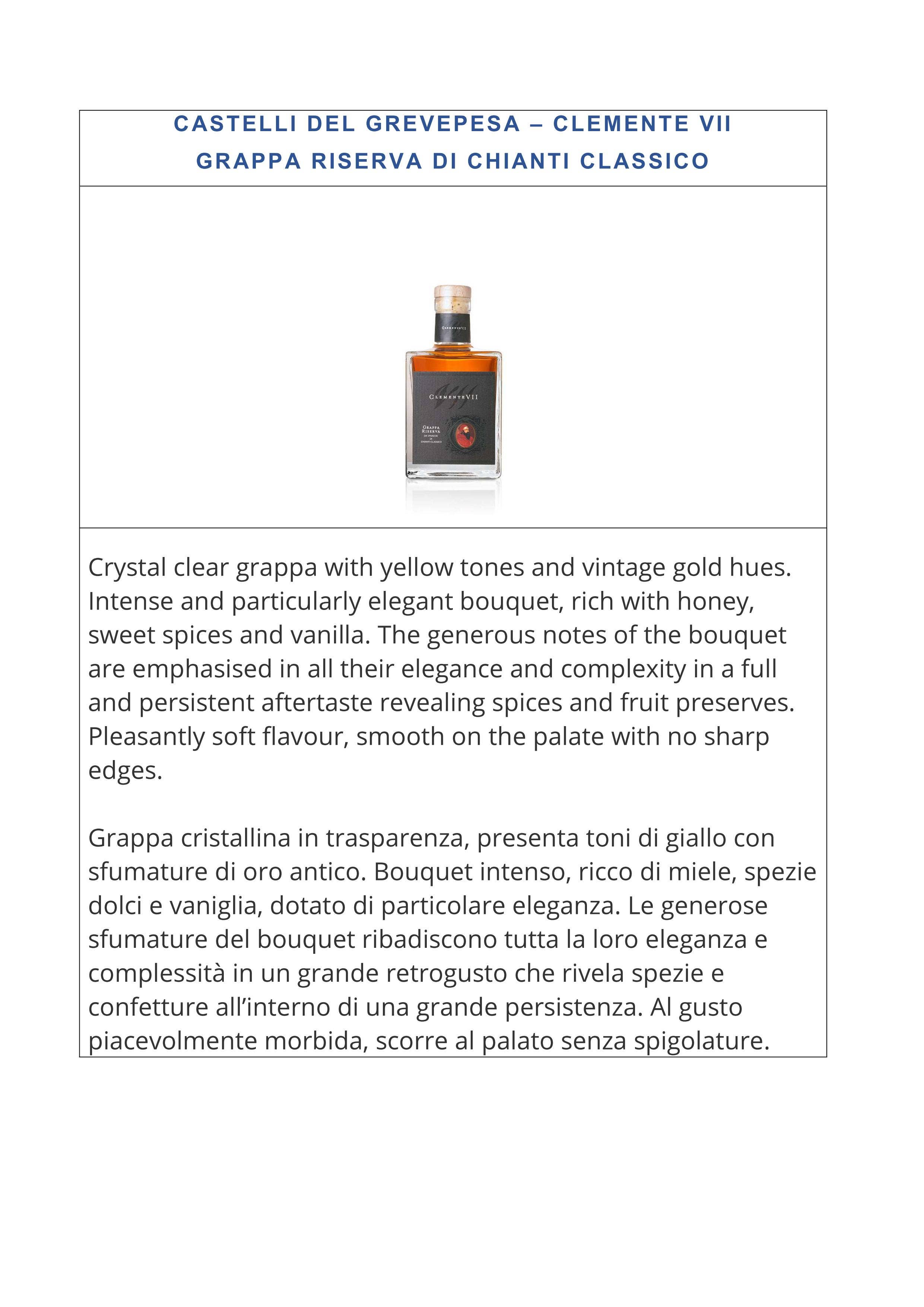 Metina SAS – Bebidas alcoólicas pré-misturadas/prontas por atacado – Grappa Clemente VII Cl. 50 Castelli Del Grevepesa2