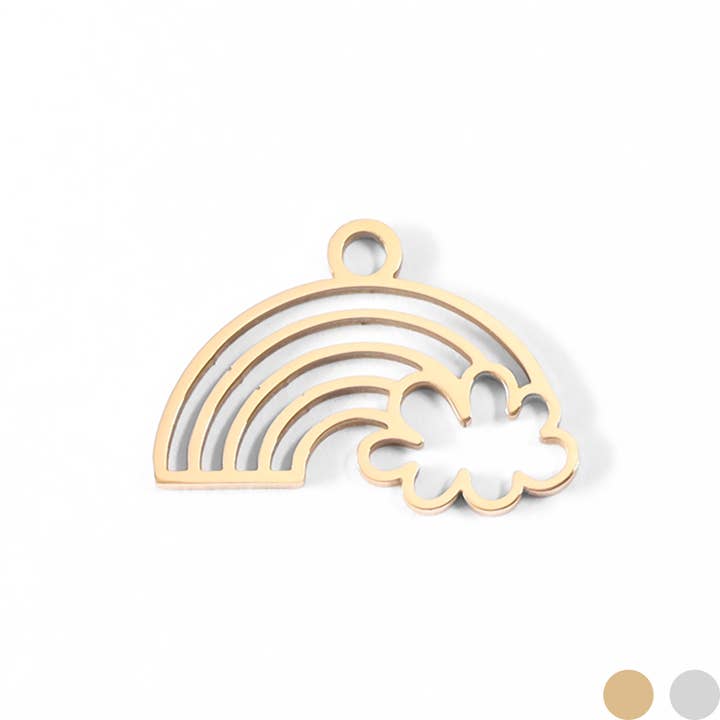 WJW - Wholesale Individual Charm/Pendant - 18K Gold PVD Stainless Steel Rainbow And Cloud Charm