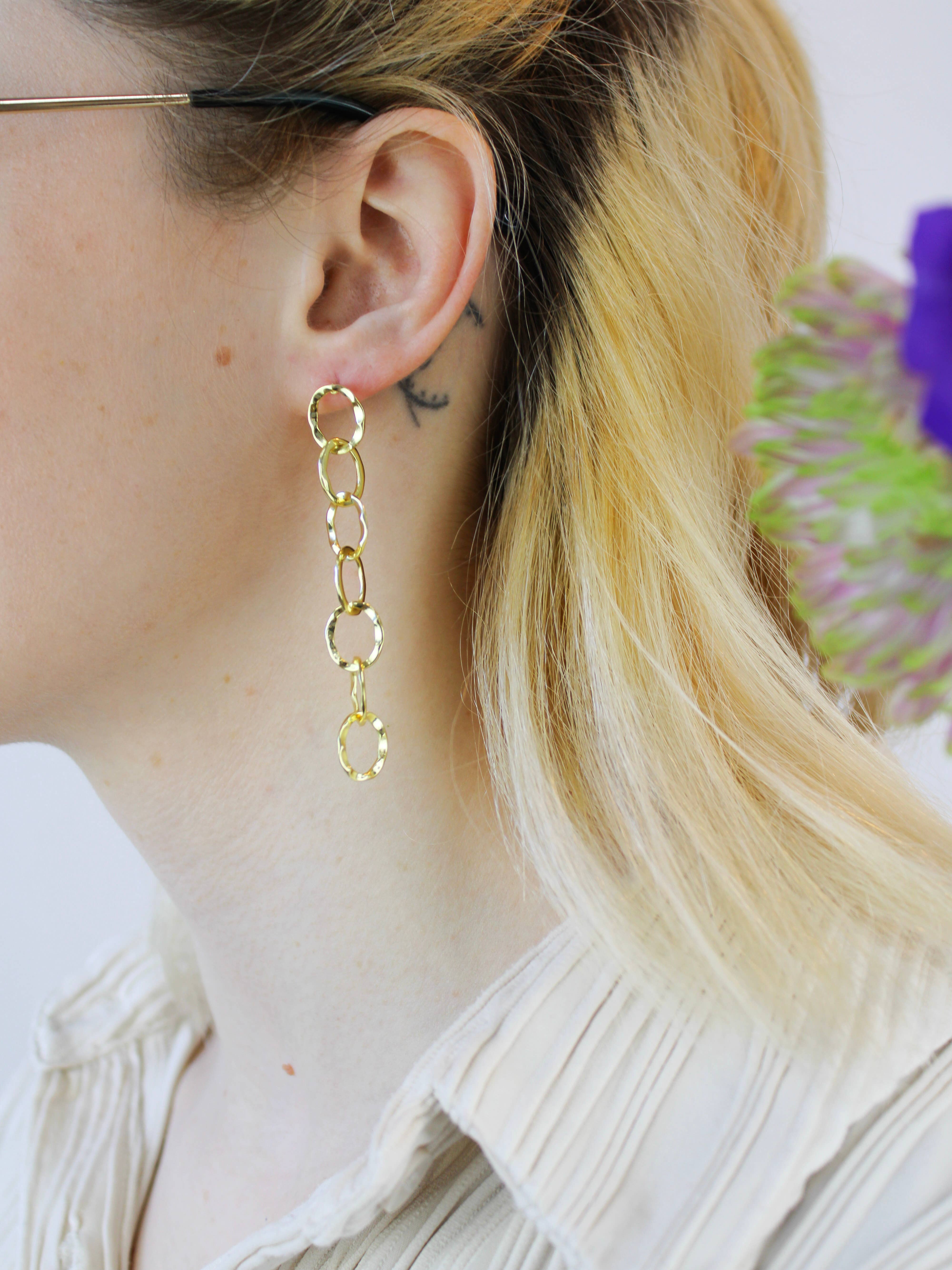 Ash & Rose - Vente Boucles d'oreilles pendantes - Boucles d'oreilles chaîne organique7