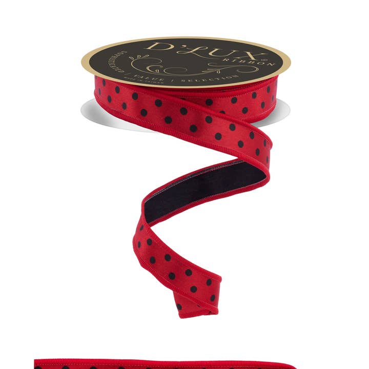 7/8"X10Yd Petit Pois/Rouge Fusionné/Noir LX3049MA pour la vente par DecoExchange