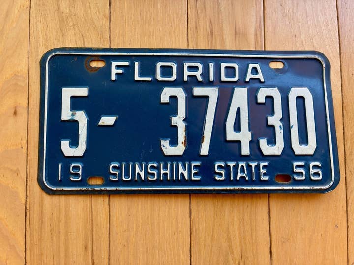 Plaque d'immatriculation de Floride 1956 - Numéros YOM clairs pour la vente par RusticPlates