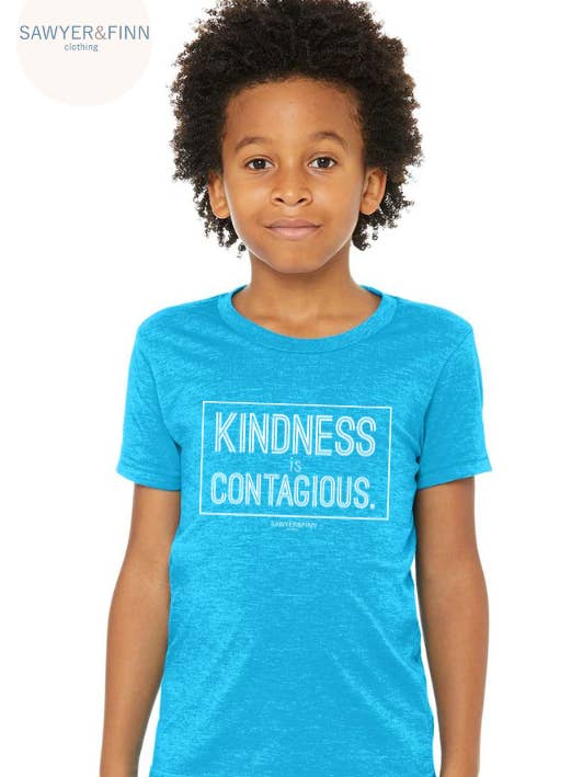 Colorful Unisex tees, Kindness is Contagious, Soft t-shirt for wholesale by Sawyer & Finn Clothing