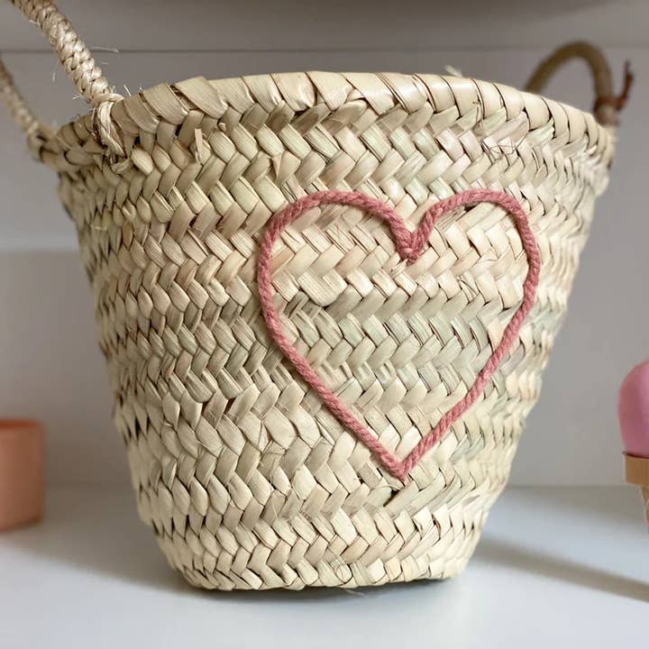 High crafty – wholesale Basket – Heart Mini Basket – Handwoven Palm Leaf Basket with Embroide