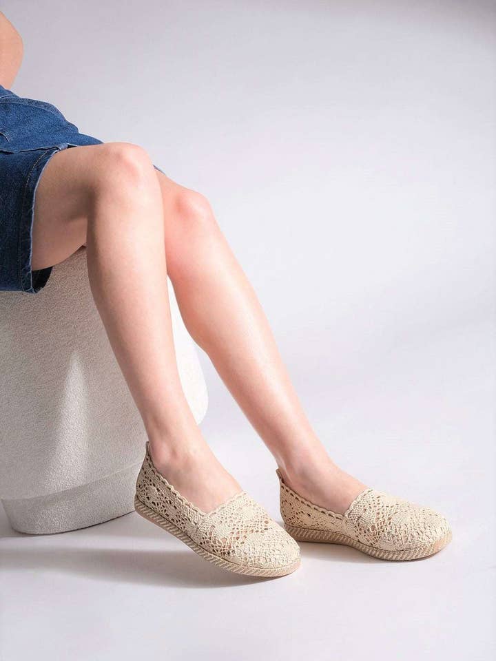 Beige Lerin Braided Lacy Espadrilles for wholesale on Faire1