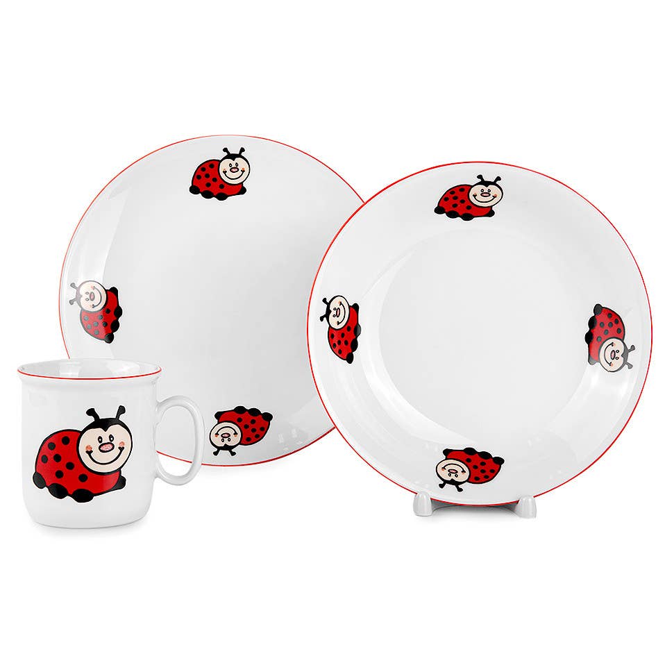 STP - Vente Service à vaisselle – enfant et bébé - Ensemble de 3 couverts en porcelaine Ladybugs pour enfants0