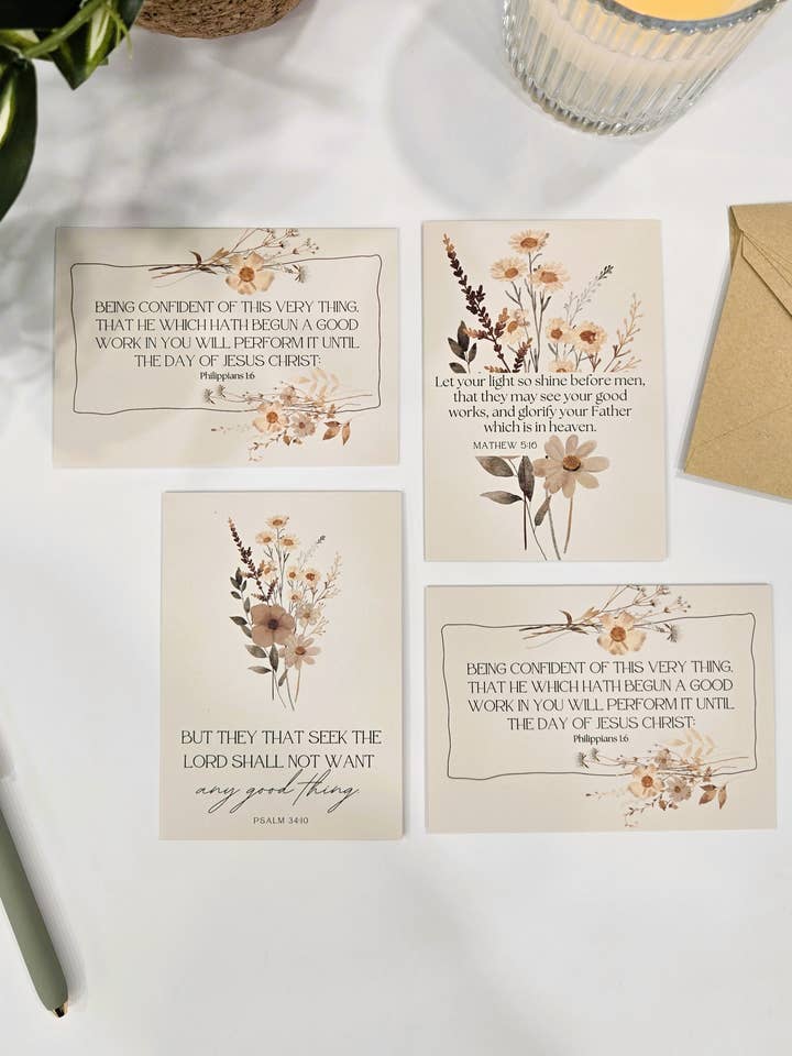 Rustic Floral Boxed Bible Verse Notecard Set | 12 Count for wholesale by Pearls of Parchment