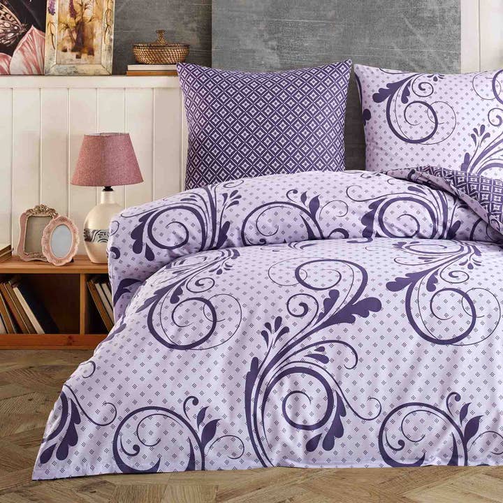 Roupa de cama Renforcé "Otis Lila", 100% algodão, fecho de correr, capa de almofada 80x80 cm por atacado de Buymax