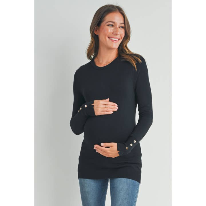 Hello Miz - Wholesale Top - Maternity - Long Sleeve Button Cuff Maternity Knit Top