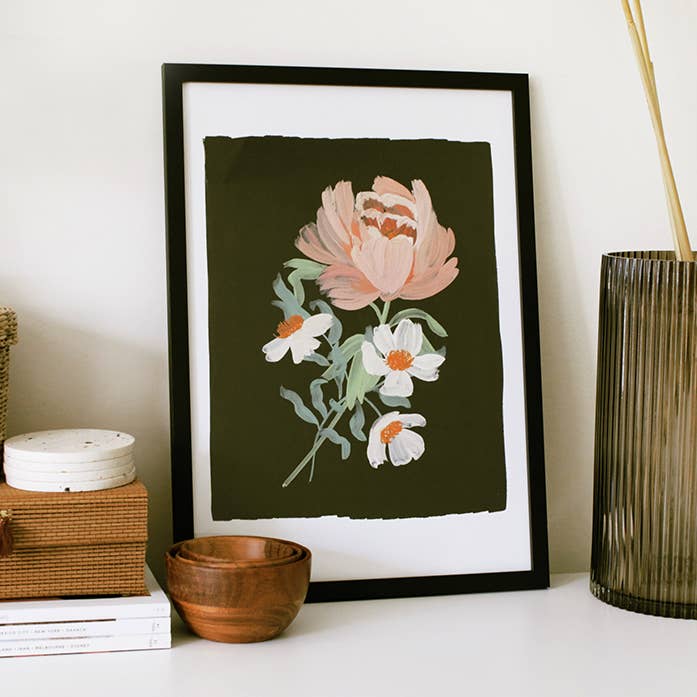 Paeonia Black Flower Print - A4 for wholesale by Annie Dornan Smith