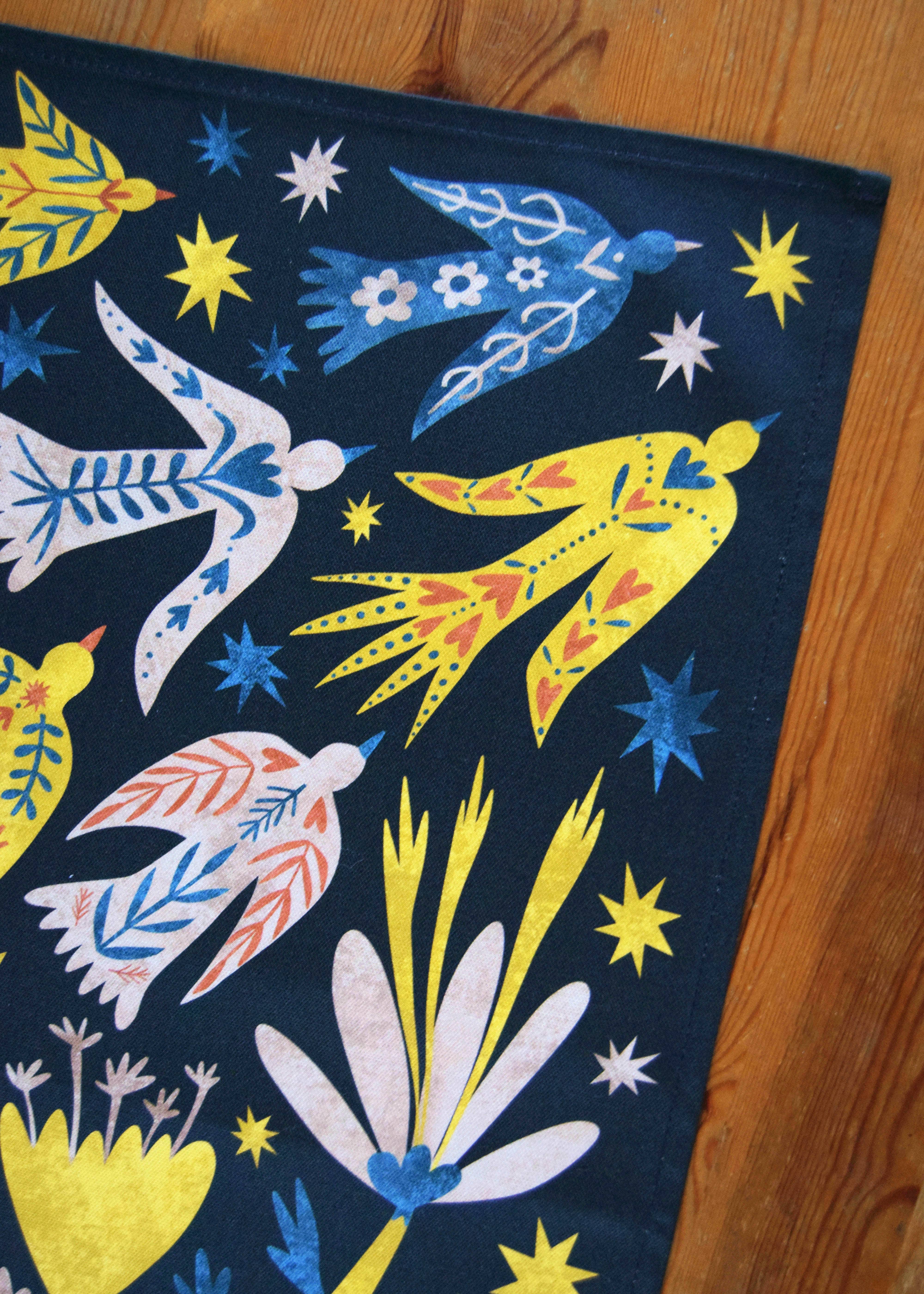 Freya Snow - Vente Torchons - Torchon Folk Birds/Torchon à vaisselle en coton/Torchon de cuisine3