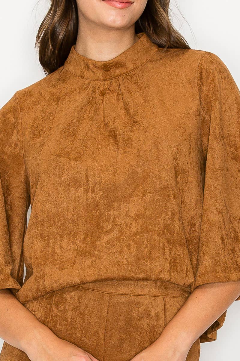 LoveWednesday - Wholesale Blouse - Women's - Bell sleeve camel suede top  - LWT1802 35