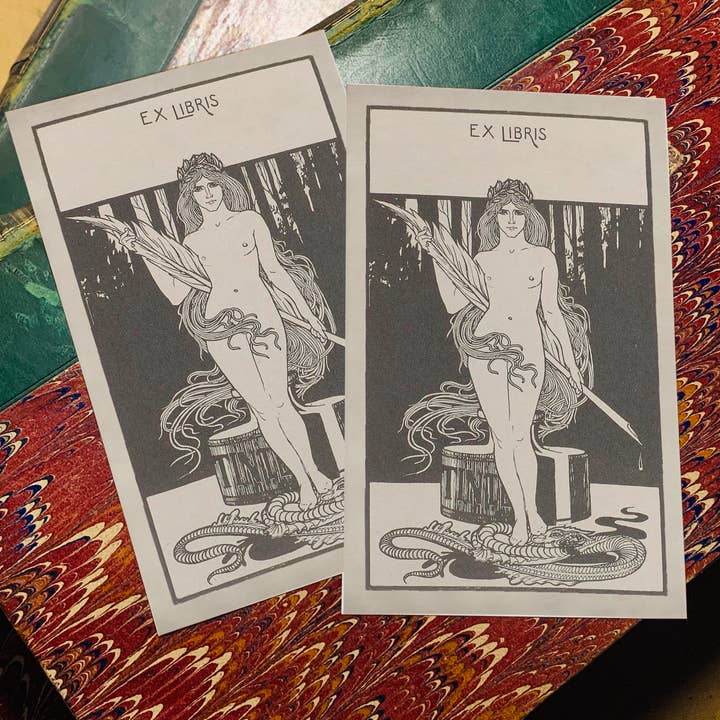 The Quill, Gummed Paper Ex-Libris Bookplates for wholesale by Ebon et Noir LLC