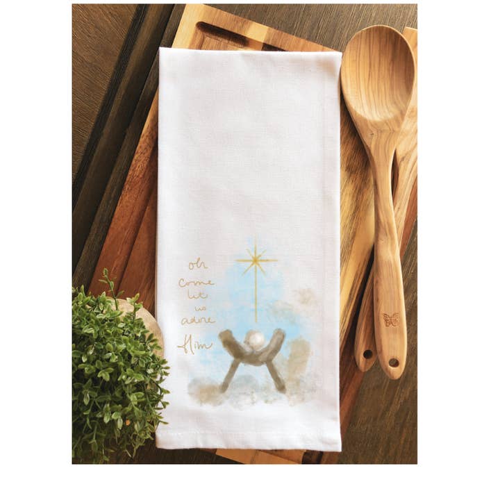 Rouge 225 - Wholesale Tea Towel - Come Let us Adore Him Christmas Manger Tea Towel-Hand Towel0
