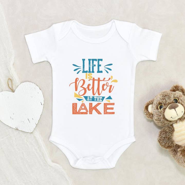 Life Is Better At The Lake Onesie - Lake Life Baby Onesie - Adventure Onesie - Little Camper Onesie for wholesale by NewBabyWishes