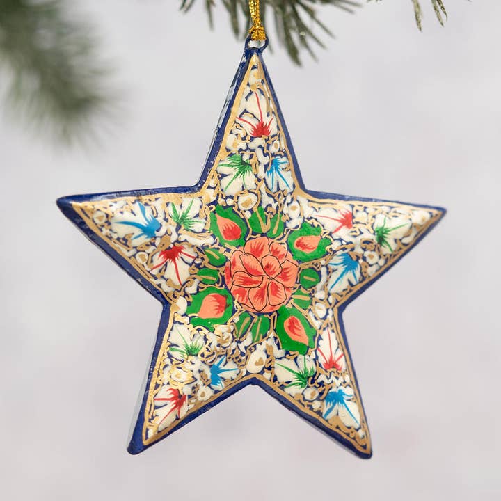 Turquoise & Pink Floral 3D Hanging Star for wholesale by Bollywood Christmas
