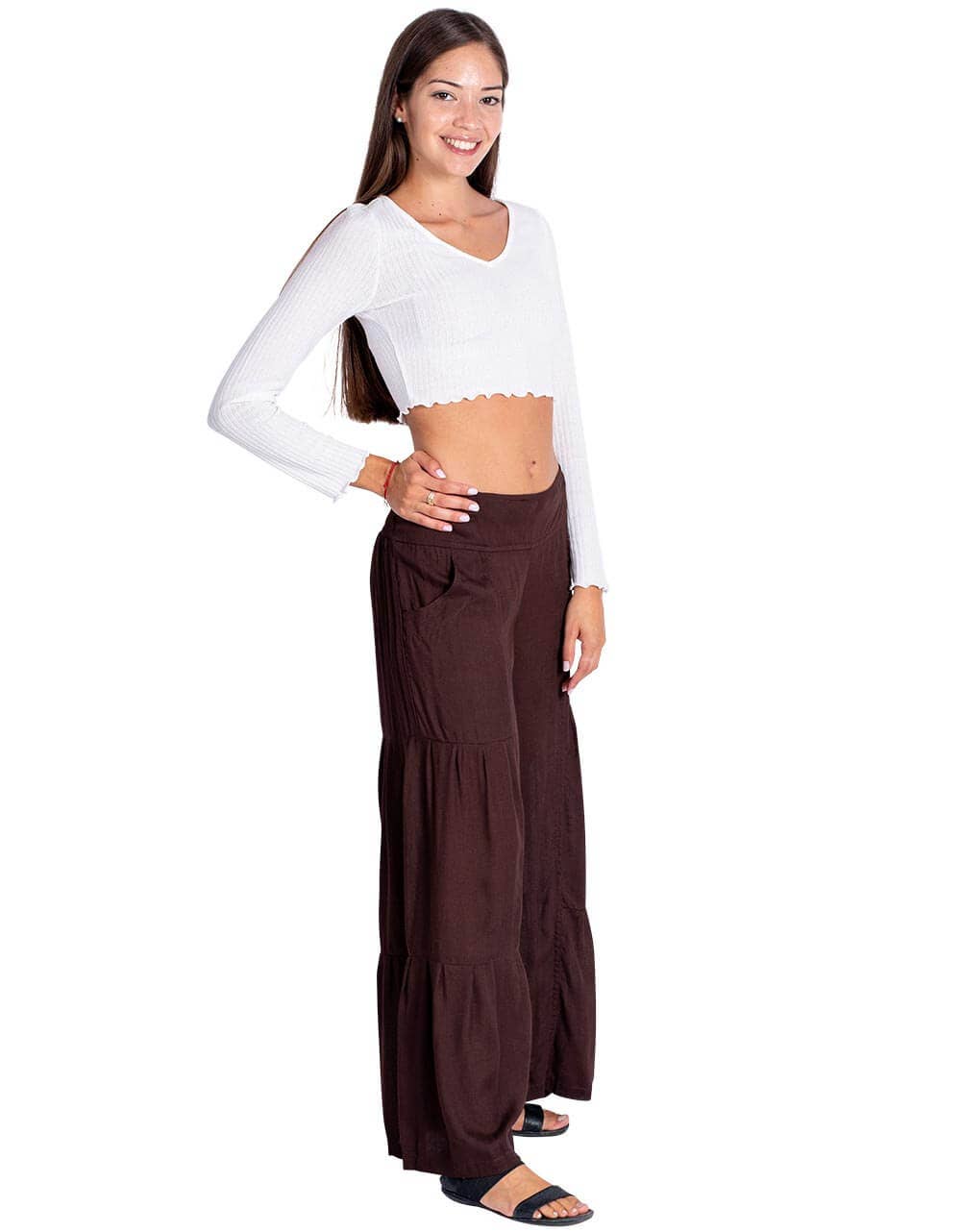 Kimago Look - Wholesale Pants - Women's - Chocolate Brown Ethnic Viscose Pants2