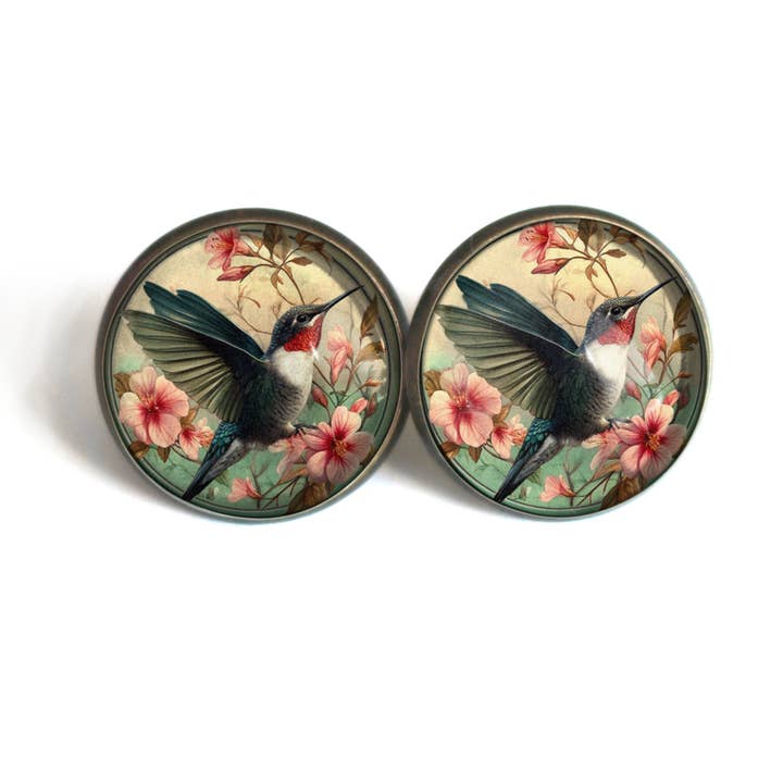 Hummingbird Art Nouveau Stud Earrings for wholesale by The Divine Iguana