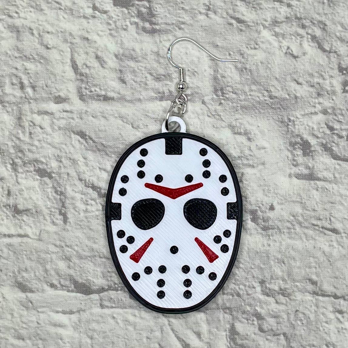 Cryptid Craft Studio - Wholesale Dangle Earrings - Hockey Mask Horror Statement Earrings 3D Printed1