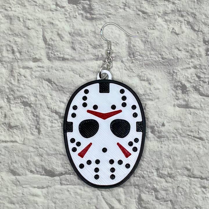 Cryptid Craft Studio - Wholesale Dangle Earrings - Hockey Mask Horror Statement Earrings 3D Printed1