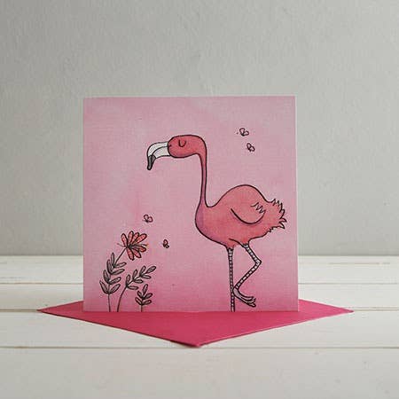 Flamingo Greetings Card for wholesale by Helen Wiseman Illustration