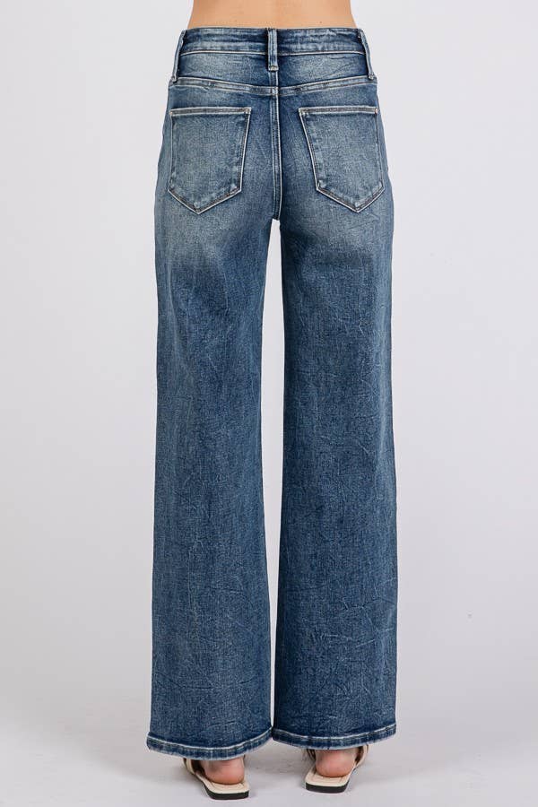 Petra153 - Wholesale Jeans - Women's - P1387W-DM HIGH RISE STRETCH SLIM WIDE LEG W/ DESTROYED HEM10