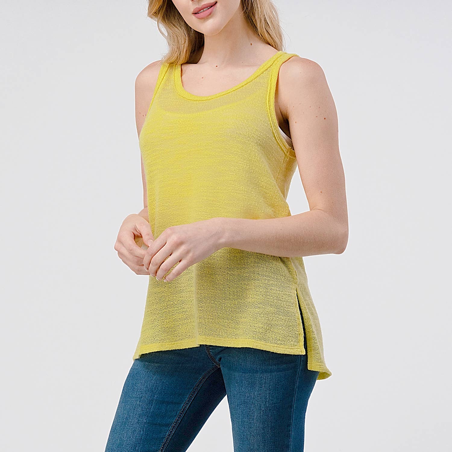 Heimious - Vendita all'ingrosso Canotta - Donna - Canotta Slub Texture con spacchi laterali, T46715