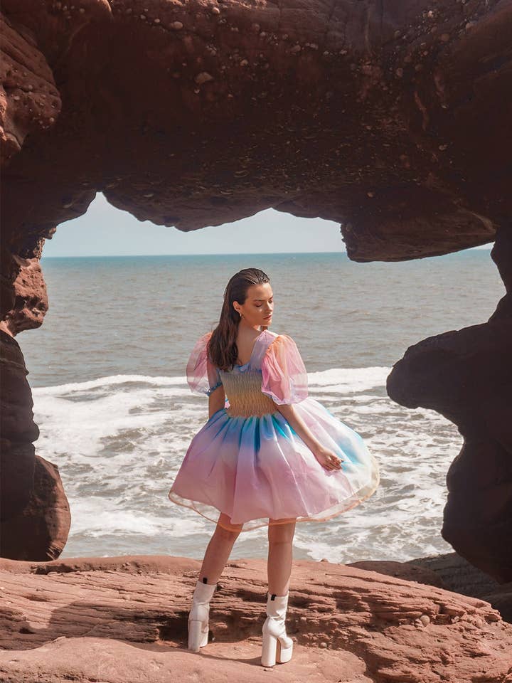 Rainbow Heaven Daphne Puff Sleeve Dress for wholesale by Isolated Heroes