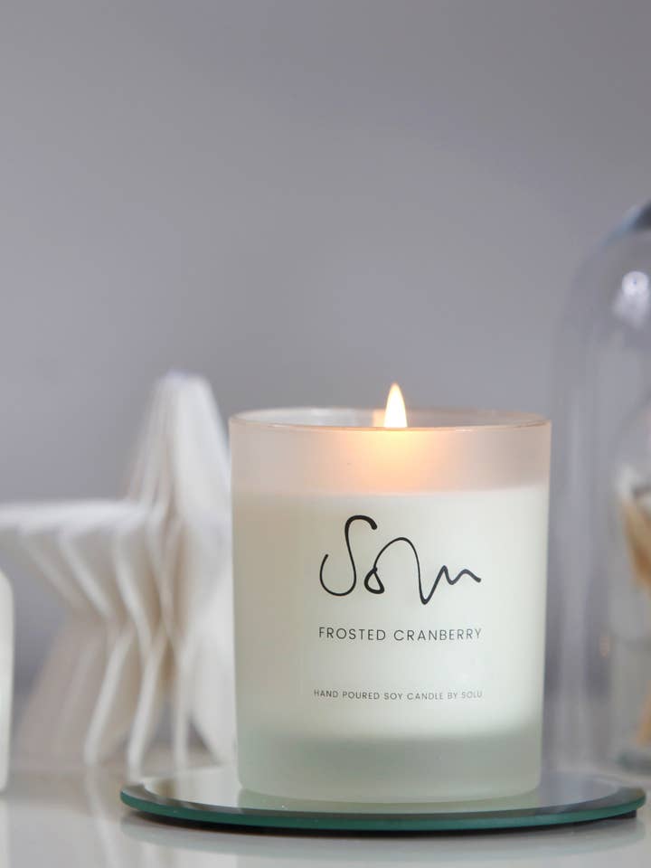 Frosted Cranberry Soy Wax Candle for wholesale by Solu Candles