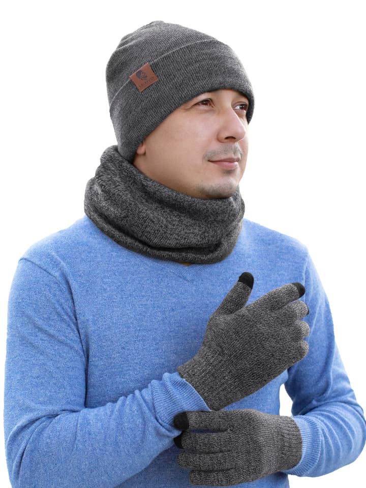 Hat Scarf Gloves Set For Men Fleece lined Warm Knit Warmer for wholesale by LidorUS