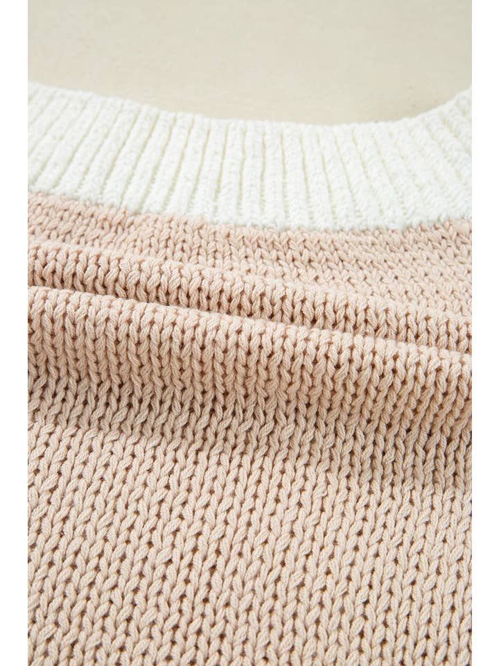 Oatmeal Western Horseshoe Patchwork Sweater Top for wholesale on Faire