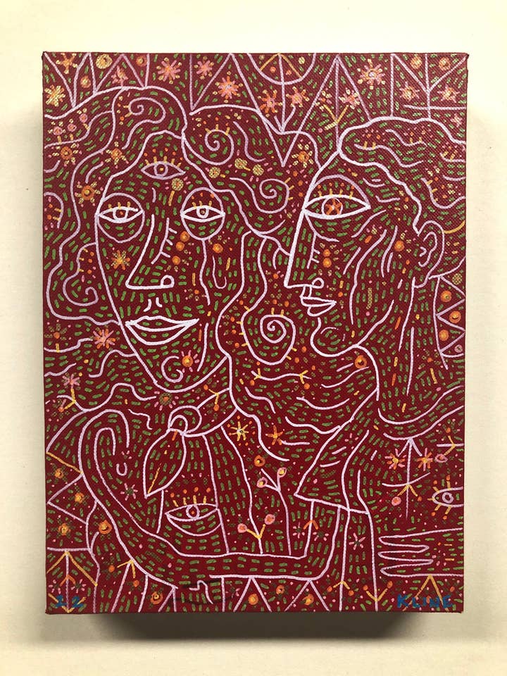 De maan en de ster. Acryl en olie op canvas. 9” x 12” voor wholesale door John Kline Artwork