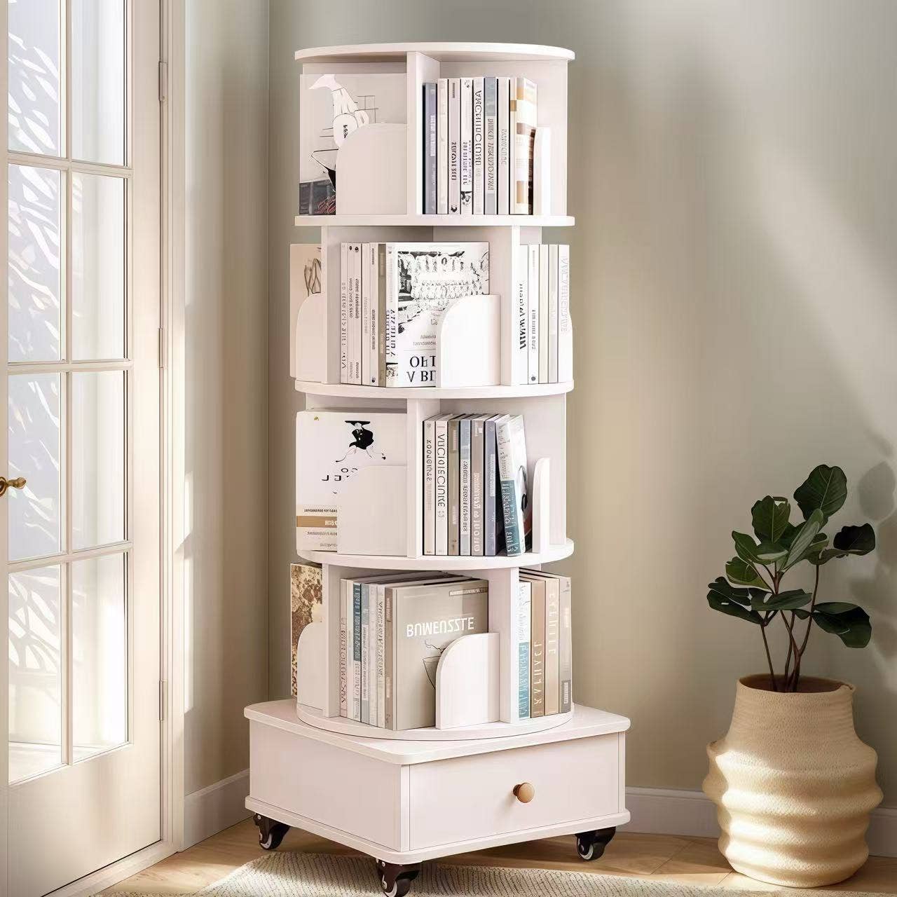 39F Inc. - Wholesale Bookcase - Rotating Wooden Bookcase with Storage Drawer,Swivel Design23