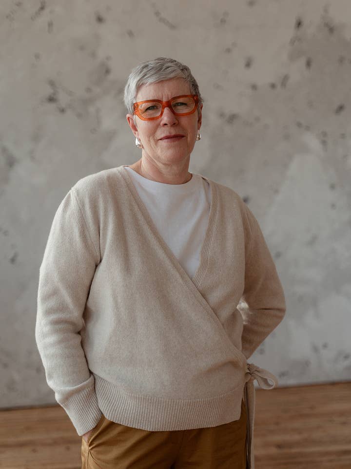 Linnhe Wrap Cardigan Swansdown for wholesale by Hilary Jane Keyes