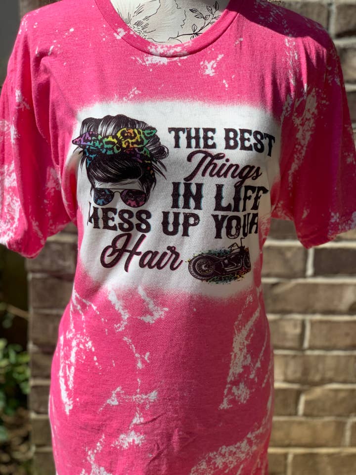 Motorcycle Girl Bleached Tee for wholesale by Ms Bleached Tees N More