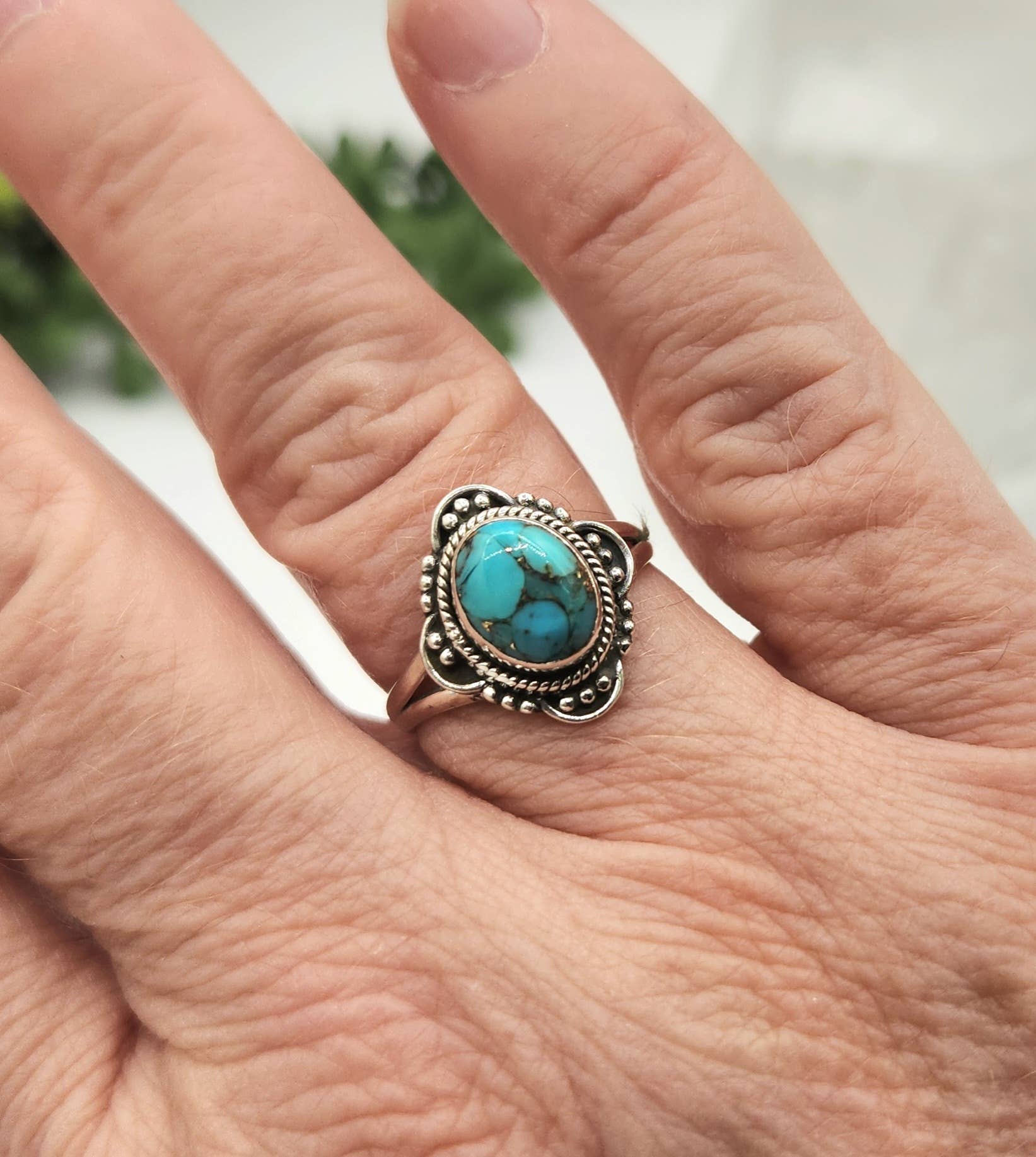 Meraki Gemstones – Engroshandel Statementring – Turkis/kobber konglomerat ædelsten sterlingsølvring6