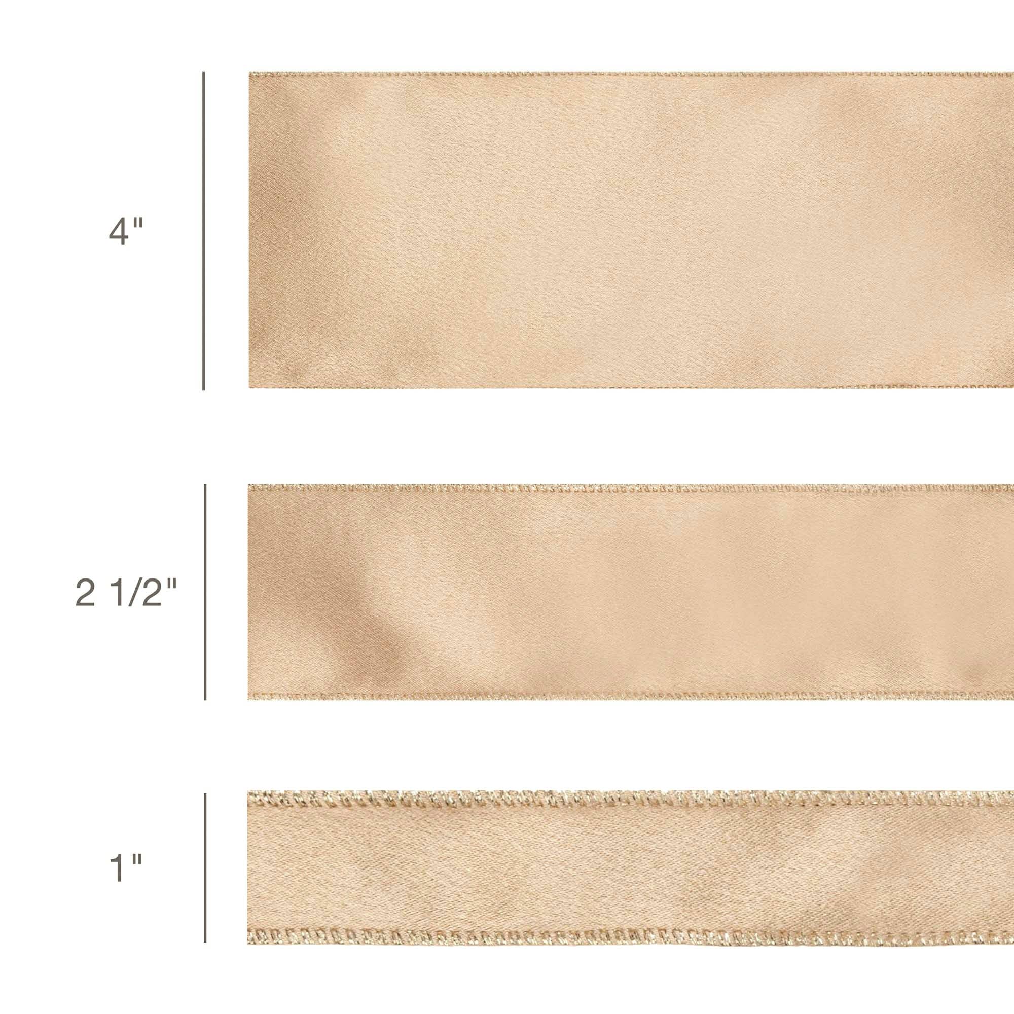 LA Ribbons Wholesale – fita para embrulhar presentes por atacado – Fita de Cetim Brilhante com Arame 2 1/2" | Dourado com Fundo Dourado | Rolo de 10 Jardas3