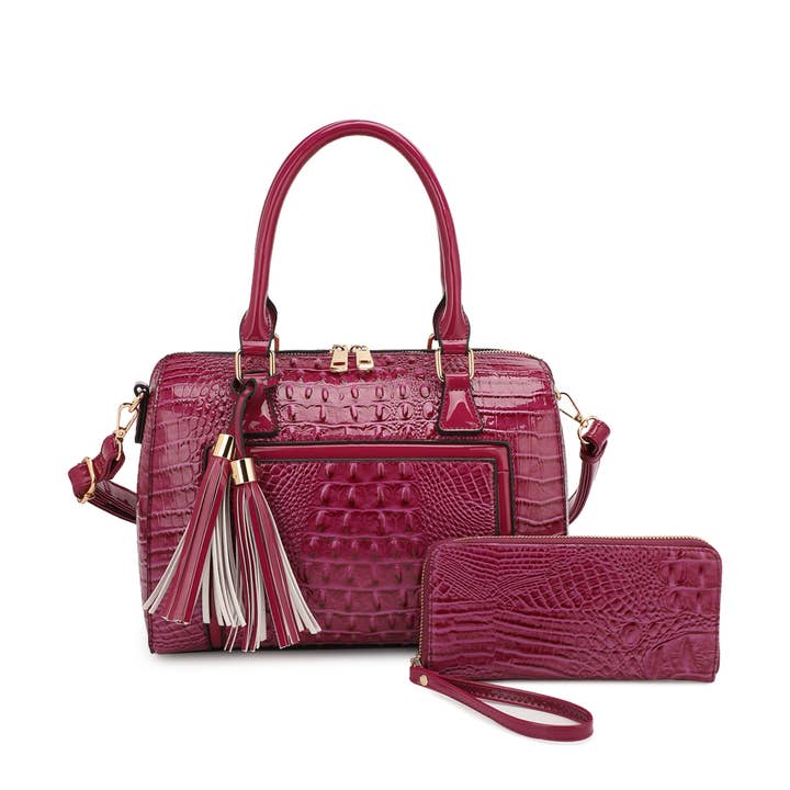 KAYLA+AVA - Wholesale Top Handle Bag - Women's - HOLLY BOSTON BAG SET IN PATENT CROC WITH WALLET5