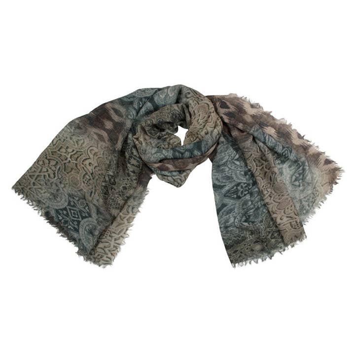 XXL Wollschal mehrfarbig in Naturtönen bedruckt für den Großhandel von Shirin Sehan