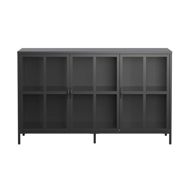 Glamour Home - Wholesale Cabinet - Berlinde 33.52-inch Black Three Door Metal Sideboard0