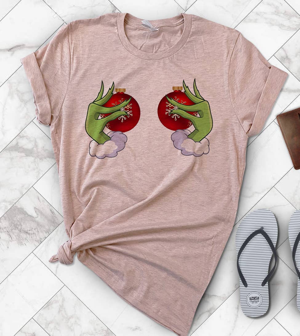 House Of Rodan - Wholesale T-Shirt (Graphic) - Women's - Grinch Boobs Ornament Balls - Christmas T-shirt2