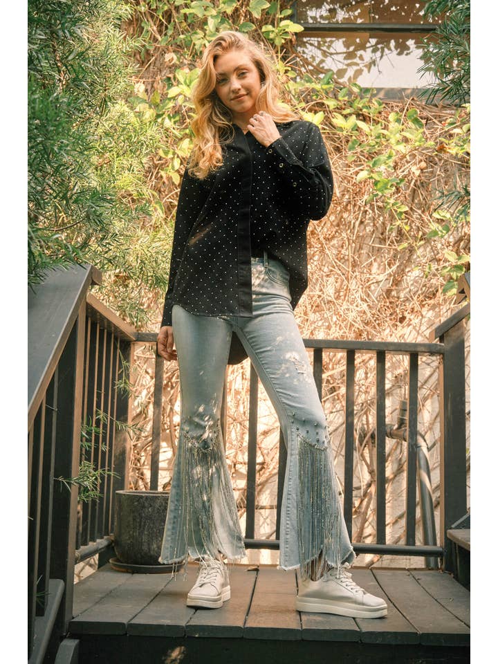 LIGHT WASH 80004P - Rhinestone Embellishment Detail Sequin Denim Jeans for wholesale on Faire2