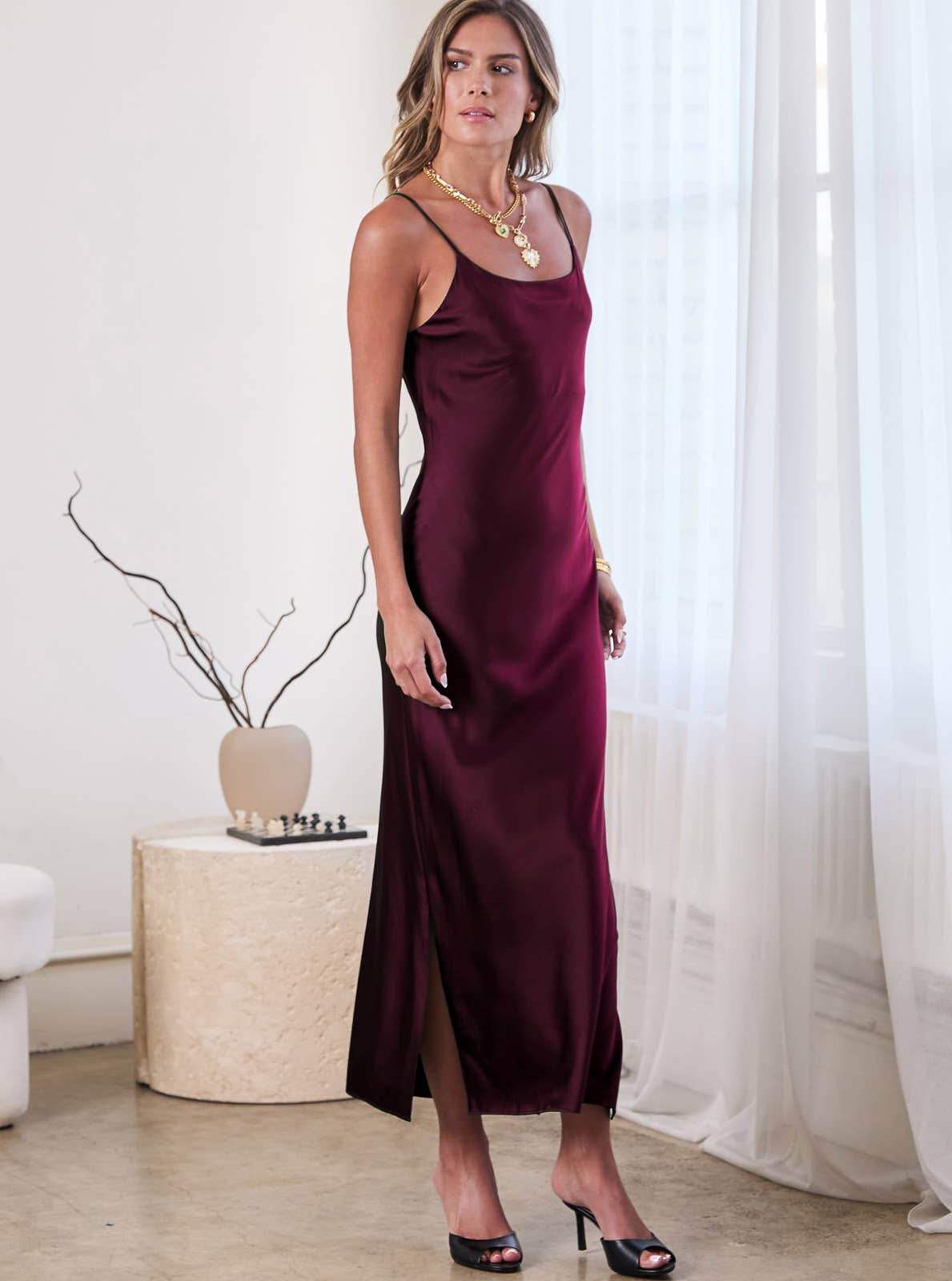 Current Air - Venta al por mayor Vestido - Mujer - Vestido midi de tirantes 100% seda4