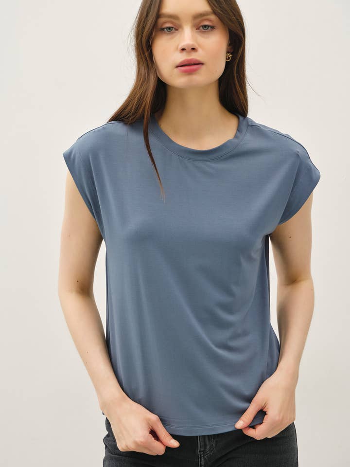 BAMBOO/MODAL CAPSLEEVE BASIC ROUND NECK TOP for wholesale by Be Cool