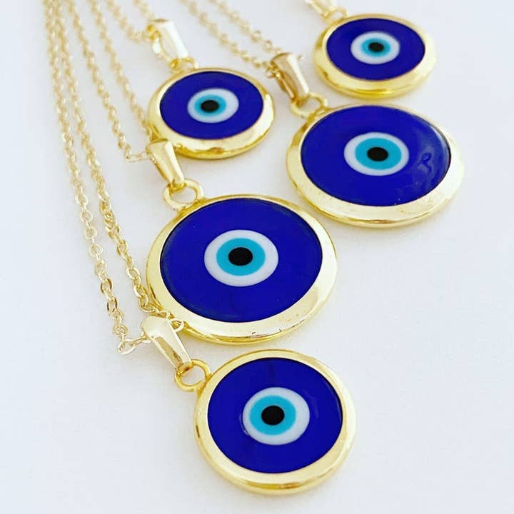 Evileyefavor - Venta al por mayor Collares con colgantes/abalorios - Collar ojo turco azul con cuenta Murano y cadena dorada2