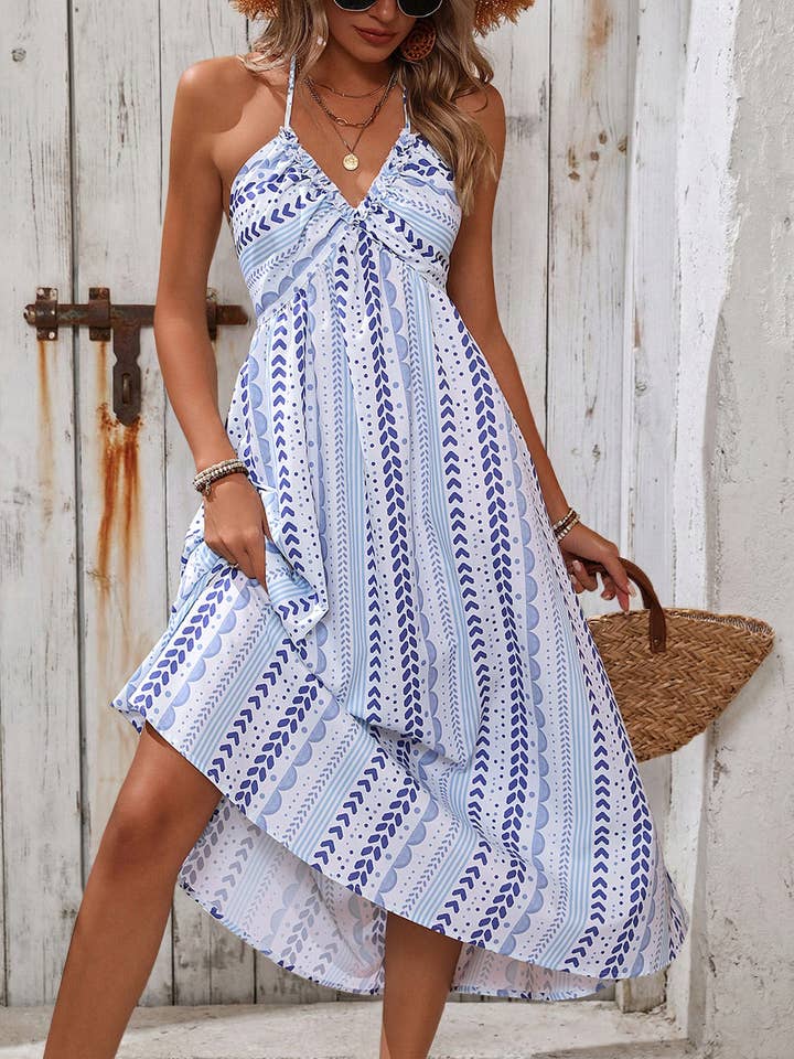 Coastal Boho Midi Halter Dress for wholesale by Lane & Lily