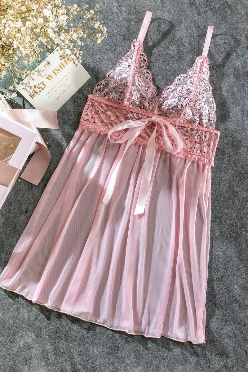 NINEXIS - Wholesale Underwear - Women's - CWMU00319_RHINESTONE LACE SHEER MESH LINGERIE DRESS2