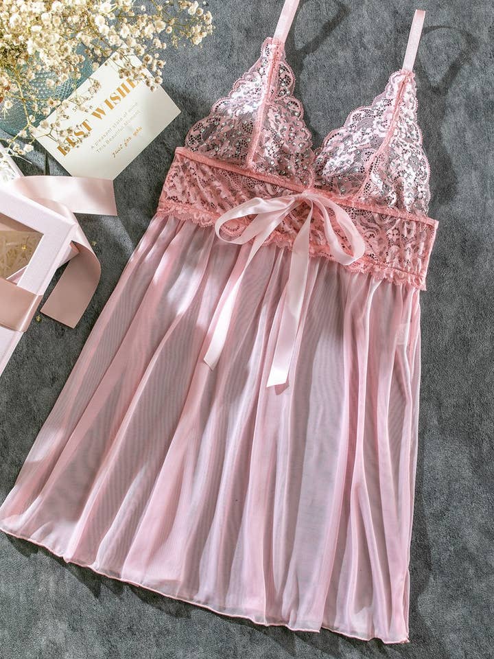 NINEXIS - Wholesale Underwear - Women's - CWMU00319_RHINESTONE LACE SHEER MESH LINGERIE DRESS2