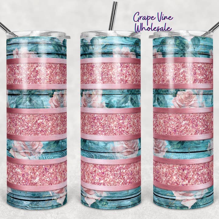 GrapeVineWholesale - Wholesale Insulated Mug/Tumbler - Shabby Chic Rosé Striped 20oz Tumbler